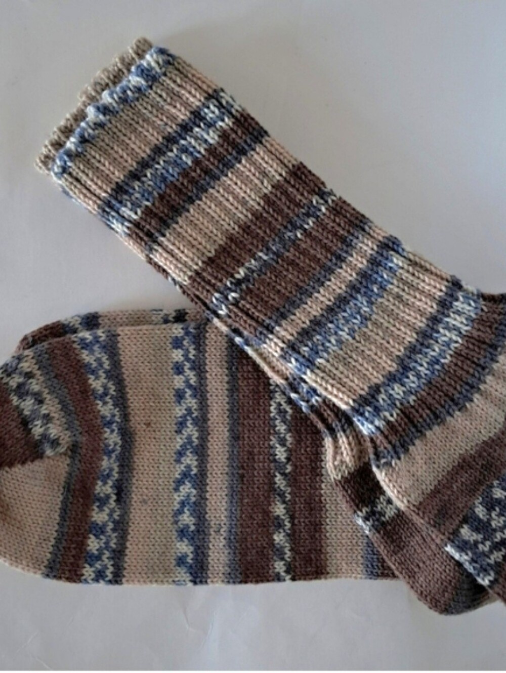 Fair Isle Irish Wool Blend Striped Socks Rugged Earth Tones Unisex Men Large
